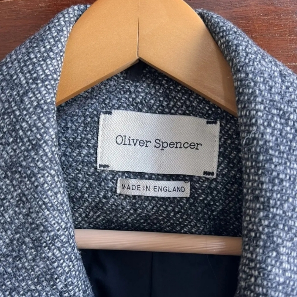 Oliver Spencer Gray Wool Trench Coat with Notched Lapel - Picture 2 of 5